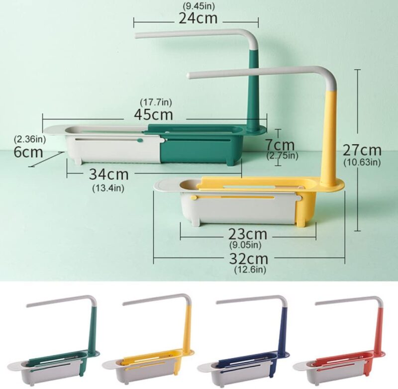 Telescopic Sink Storage Rack Kitchen Telescopic Sink Rack Sink Drain Rack with Tray Sponge Holder Adjustable 2 in 1 Sink Organizer for Home Kitchen, Telescopic Sink, - Image 2