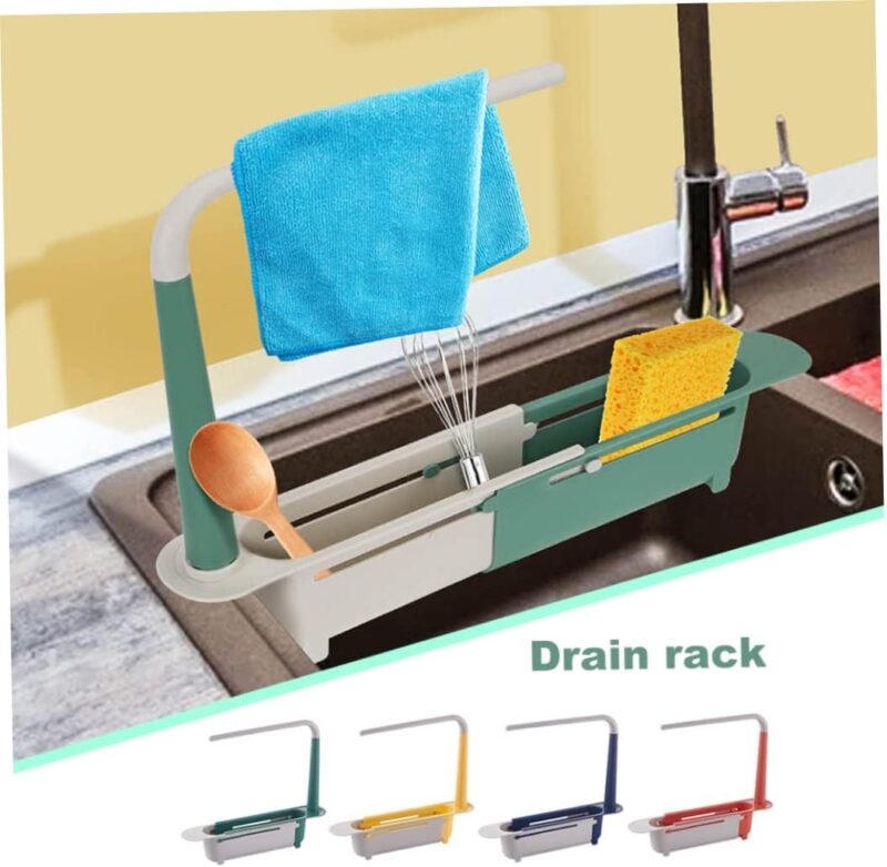 Telescopic Sink Storage Rack Kitchen Telescopic Sink Rack Sink Drain Rack with Tray Sponge Holder Adjustable 2 in 1 Sink Organizer for Home Kitchen, Telescopic Sink, - Image 4