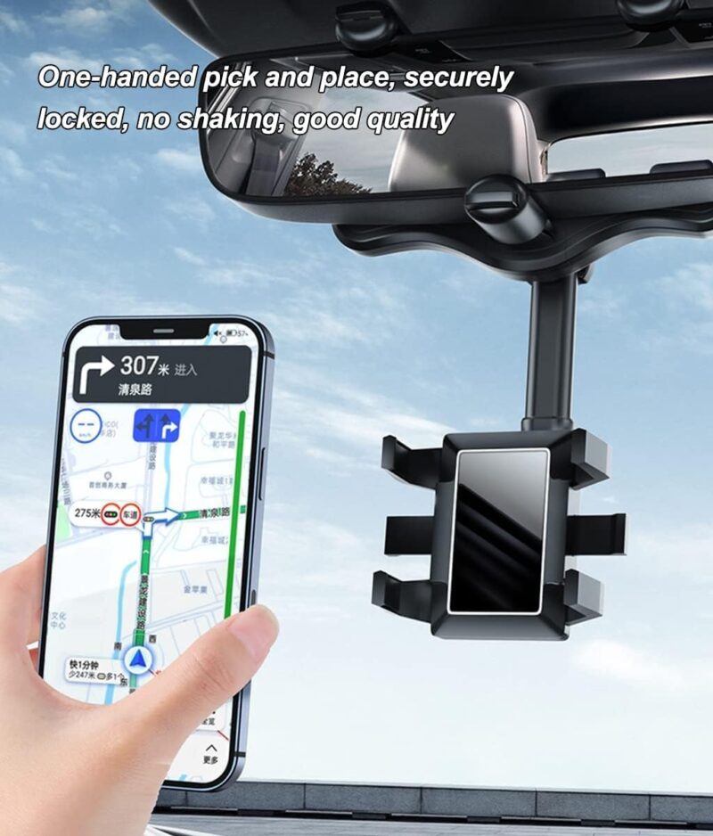 360° Rotating Rearview Mirror Car Phone Holder – Universal Adjustable Mount for All Smartphones - Image 4