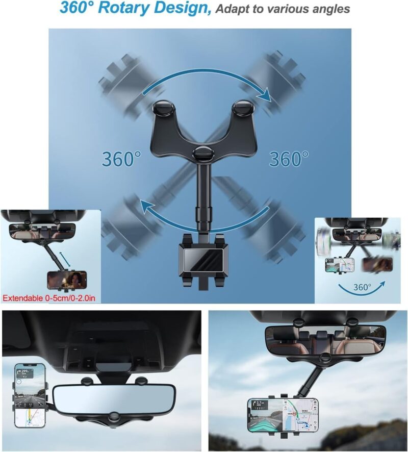360° Rotating Rearview Mirror Car Phone Holder – Universal Adjustable Mount for All Smartphones - Image 6