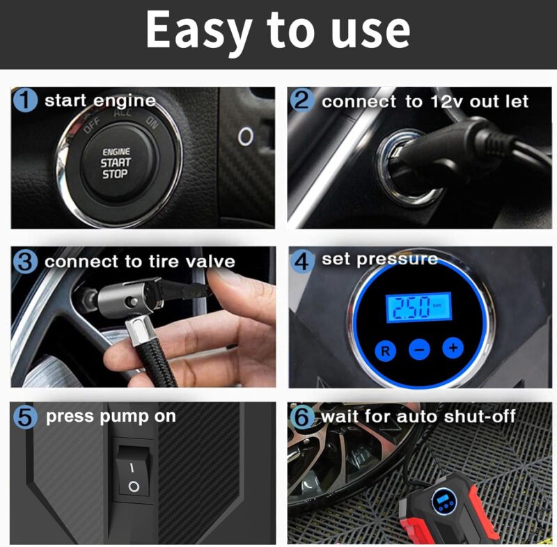 Digital Air Compressor for Car Auto Pump Portable Tire Inflator with LED Light DC 12V - Image 3