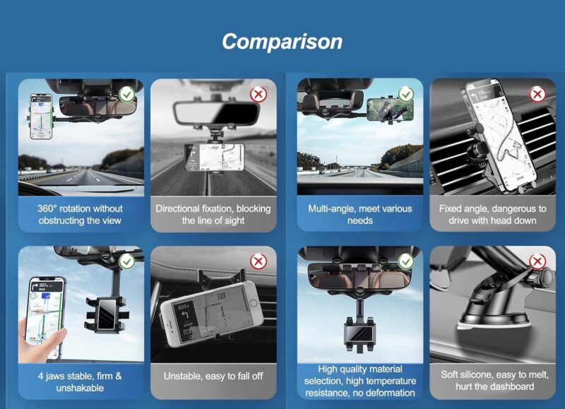 360° Rotating Rearview Mirror Car Phone Holder – Universal Adjustable Mount for All Smartphones - Image 9