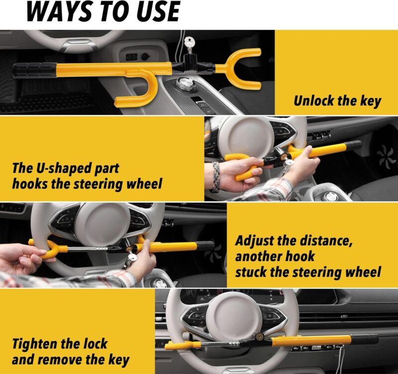 Heavy Duty Car Steering Wheel Lock - Anti-Theft Security Device - Image 3